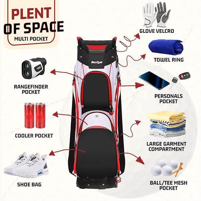 Cart Golf Bag 15 Way Organizer Divider Top Golf Club Bags Lightweight Golf Cart Bags for Men Women with Cooler, Rain Cover