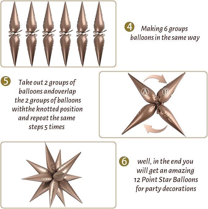 60 PCS Brown Star Balloons, 12 Point Spike Explosion Star Foil Balloons - Image 4