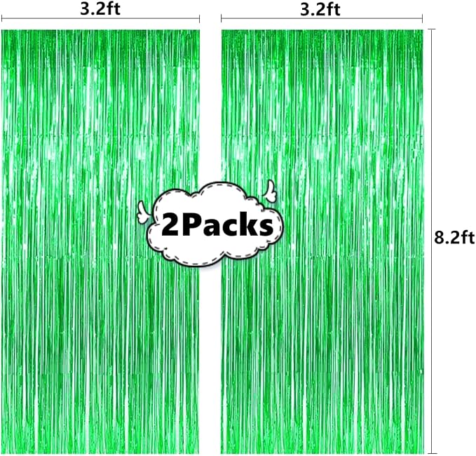 2 Pcs Green Metallic Tinsel Foil Fringe Curtains, 3.2ft x 8.2ft Photo Booth - Image 2