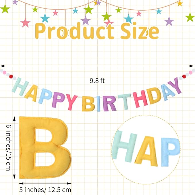 Felt Happy Birthday Garland Rainbow Banner Reusable Happy Birthday Sign Party - Image 2