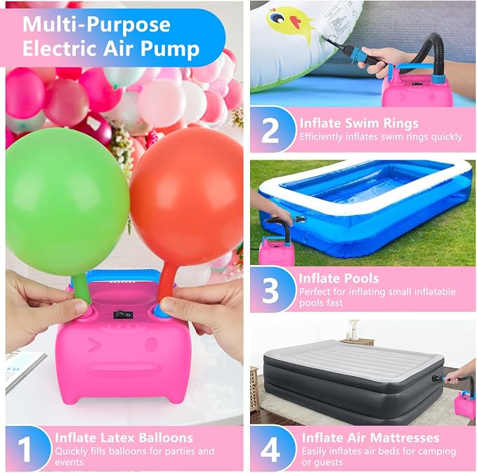 OWill Balloon Pump Electric, Portable Dual Nozzle Balloons Air Pump Electric - Image 3