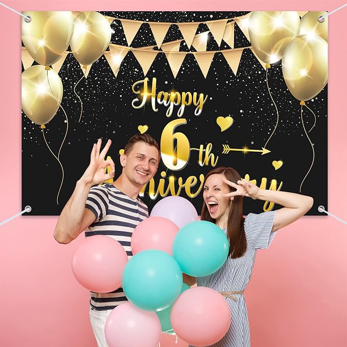 HAMIGAR 6x4ft Happy 6th Anniversary Banner Backdrop - Image 6