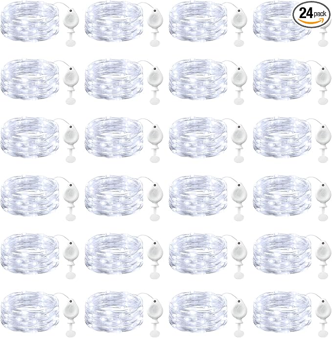 Brightown 24 Pack White LED Fairy Lights Battery Operated String Lights, 7ft 20LED Waterproof Silver Wire String Lights, Firefly Starry Moon Lights for Mason Jars DIY Christmas Wedding Party Bedroom