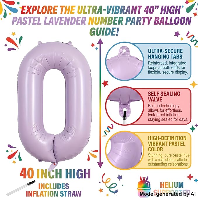 40" Pastel Purple Foil Number 0 Balloon - Image 2