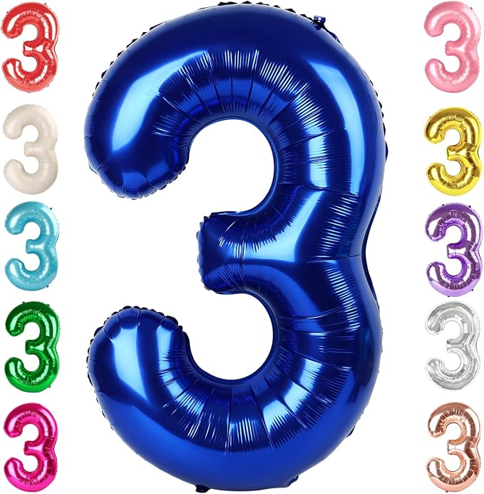 3 Balloon Numbers Birthday Decorations, 40In Navy Blue Balloons by Mluchee