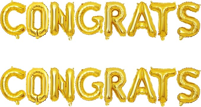 2 Set 16Pcs Gold Congrats Letter Balloons 16in Balloon Foil Letter Decorations by Fezava