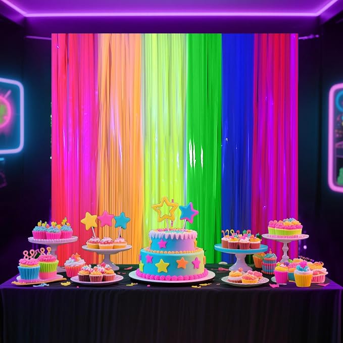 4 Packs Glow in the Dark Foil Fringe Curtain, Macaron Rainbow Blacklight - Image 5
