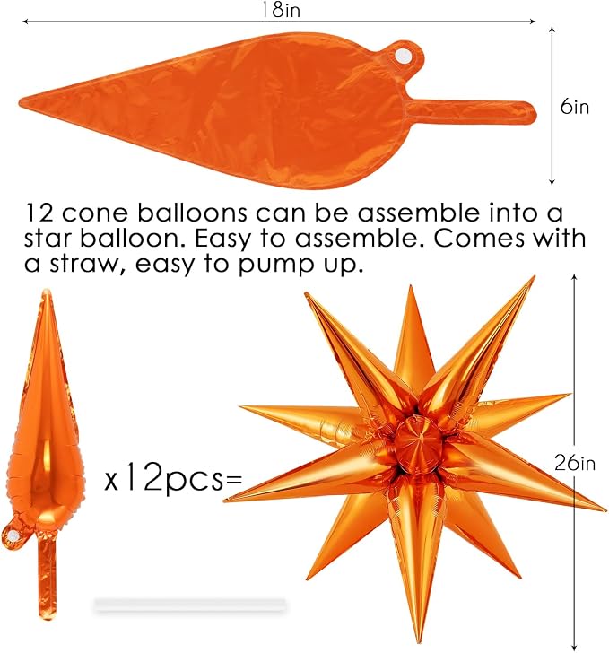 72 Pcs Star Balloons Foil Explosion Balloons Magic 12 Point Star Cone Balloon - Image 6