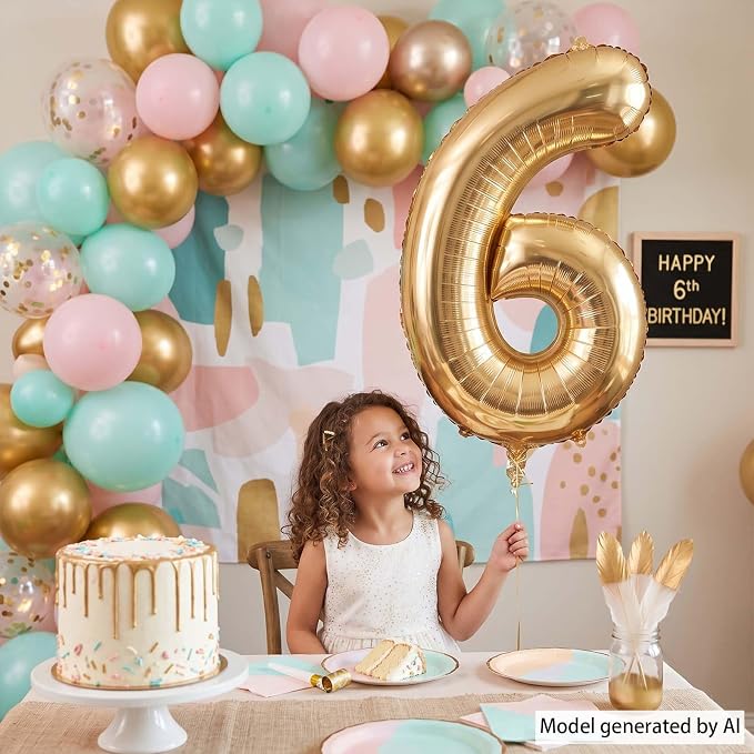 White Gold Number 6 Balloon 40 Inch, Metallic Foil Digit - Image 2