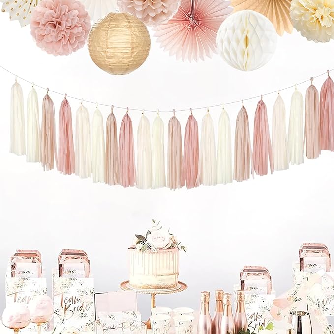 Champagne-Gold Beige Boho Party-Decorations Tassel-Garland - Image 4