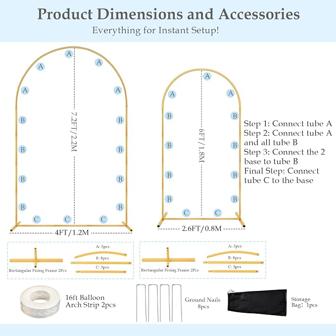 7.2FT 6FT Arch Backdrop Stand, Wedding Arch - Image 4