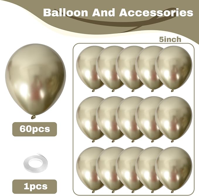 Jobkoo 60 Pcs Light Gold Balloons 5Inch Metallic Gold Chrome Balloons Champagne - Image 2