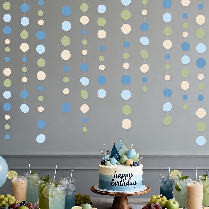 Dusty Blue and Sage Green Beige Polka Dot Garland Olive Green Dusty Blue Cream - Image 5
