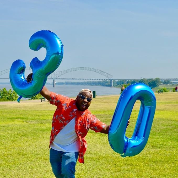 Blue Balloon Number 0, 40 Inch Large Self Inflating Foil Number Balloons 0-9 - Image 4