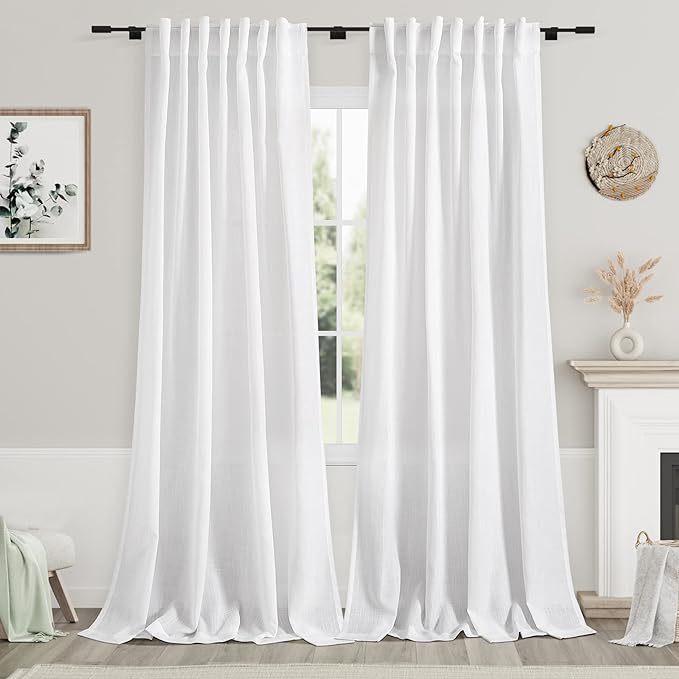 White Linen Curtains 109 Inches Long by Nanspring