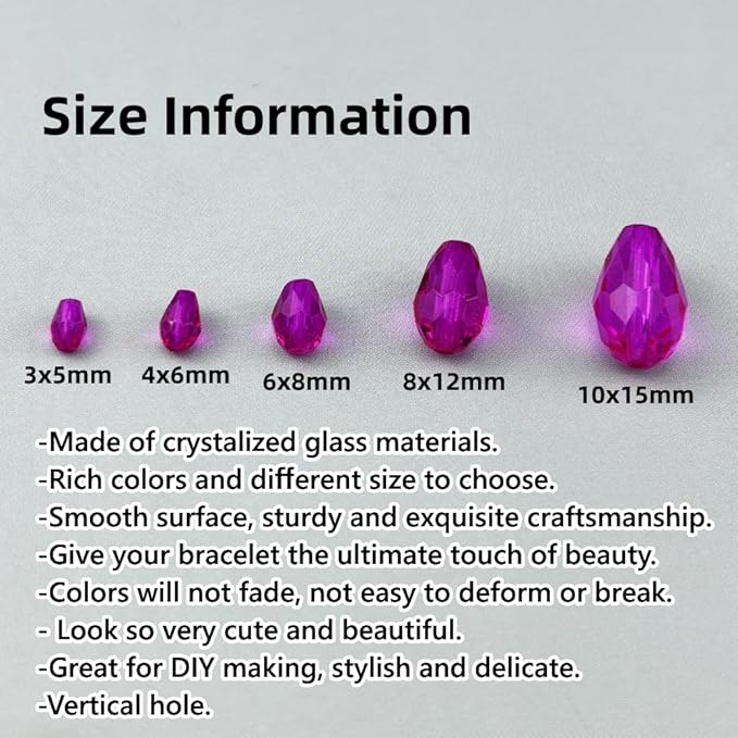 130pcs 6x8mm Teardrop Crystal Glass Beads for Jewelry Making, Faceted Vertical Hole Teardrop Glass Spacer Beads for Wind Chimes Bracelet Earring Necklace DIY Craft(Rose Red)
