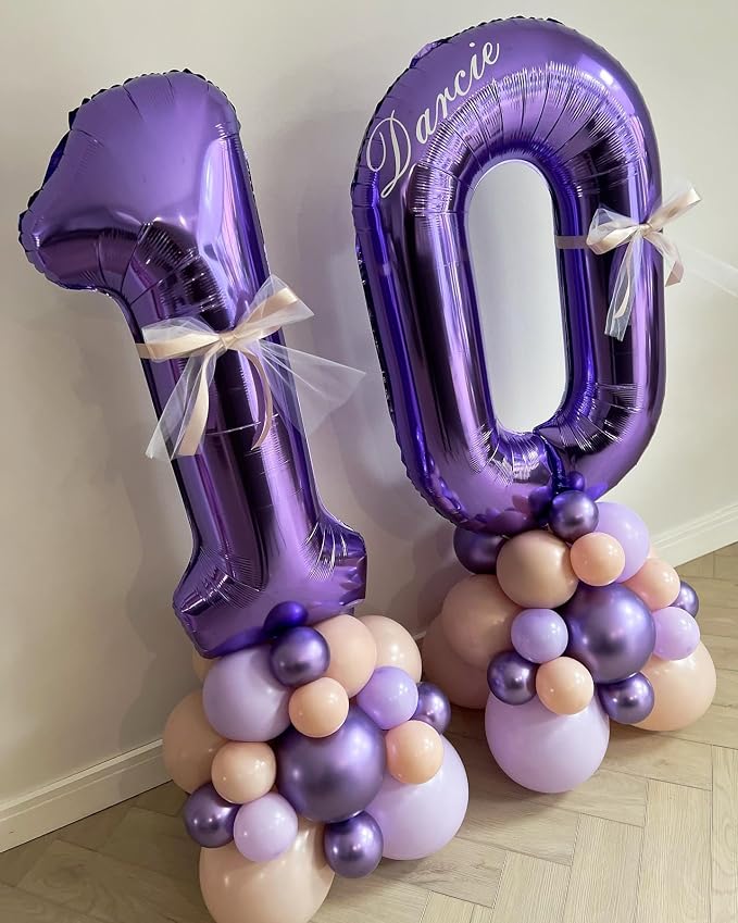 Number 10 Purple Balloons 40 Inch Giant Purple 10 Number Foil Helium Balloons - Image 3