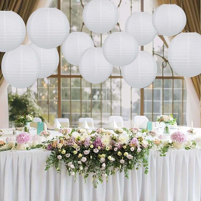White Paper Lanterns Set Round Hanging Paper Lanterns - Image 7