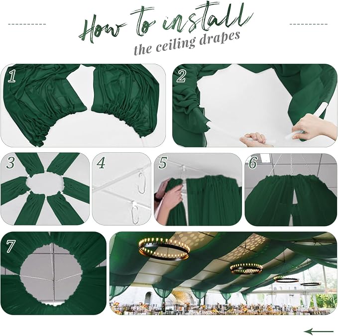 Showgeous 6 Panels Emerald Green Ceiling Drapes - Image 7