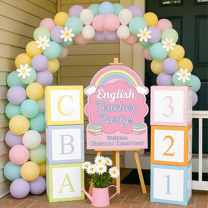 Gueevin English Teacher Party Decorations 6 Pcs Pastel Abc 123 Balloon Boxes - Image 6