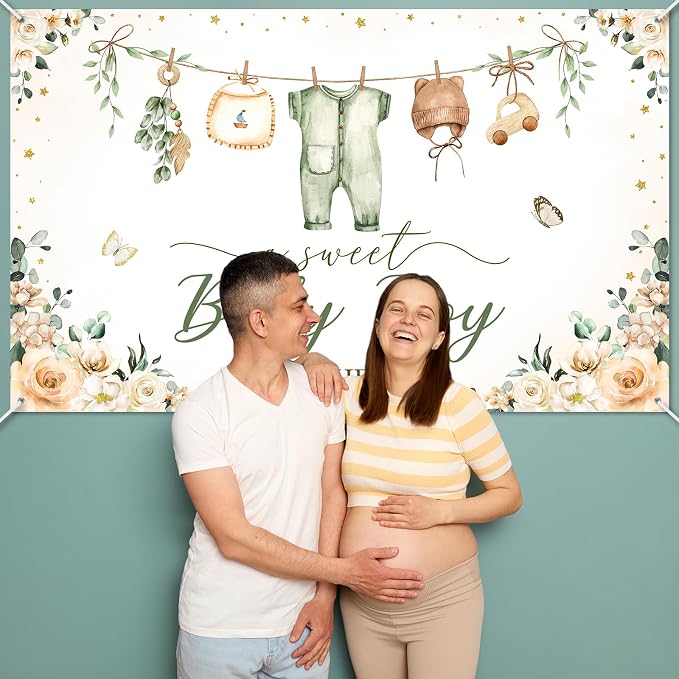 Mocsicka Baby Shower Backdrop Banner Cute Clothes Baby Shower Background - Image 8