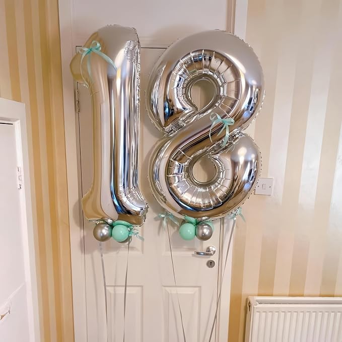 Silver 18 Balloon, 40 Inch Silver Number 18 Balloon Big Foil Mylar Helium - Image 6
