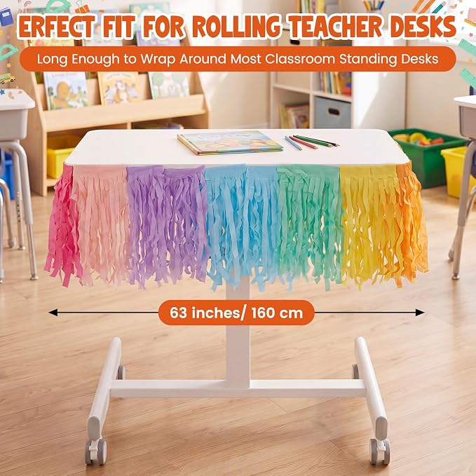 Teacher Table Garland Decor Teacher Standing Rolling Desk Pastel Skirt Decor - Image 2