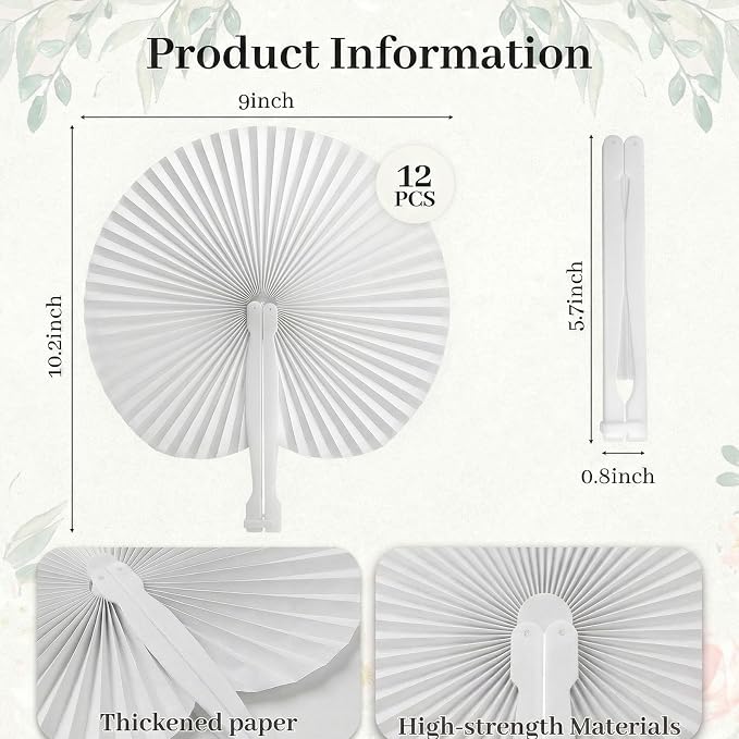 JOHOUSE 12 PCS White Paper Fans, Foldable Handheld Fan - Image 7