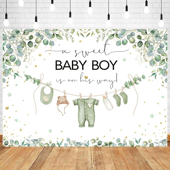InMemory Greenery Baby Shower Backdrop Oh Baby Clothes Welcome Newborn Party by InMemory