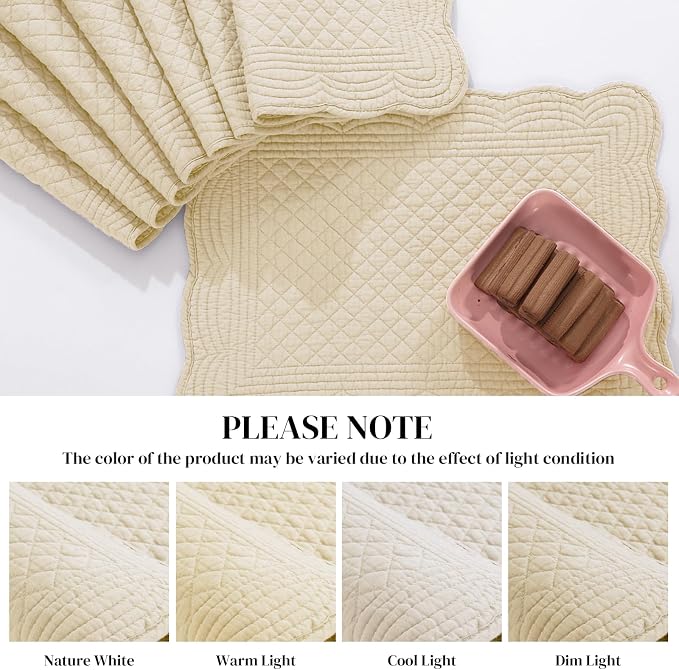HOMBYS Quilted Placemats Set of 6 Washable-13x18 inches Rectangular Placemats - Image 3