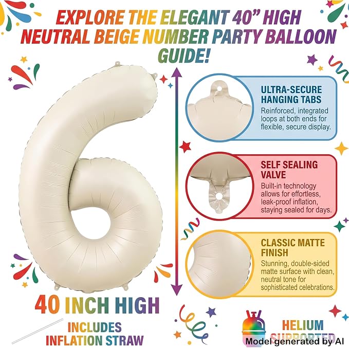 40" Beige Foil Number 16 Balloon - Image 2