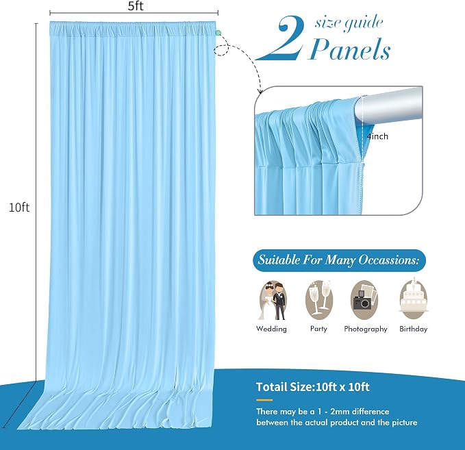 10 ft x 10 ft Wrinkle Free Baby Blue Backdrop Curtains - Image 5