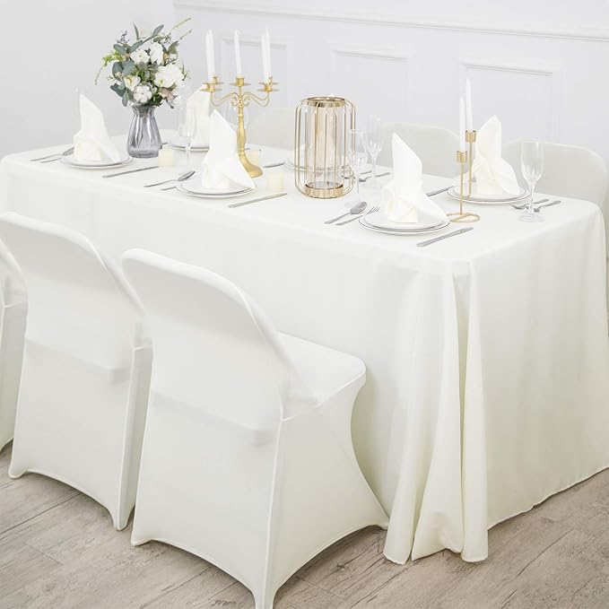 Ascoza 2pack 90x132 Inch Ivory Rectangular Tablecloth 8 Feet Table Cloth in Polyester Fabric for Wedding/Banquet/Restaurant/Parties