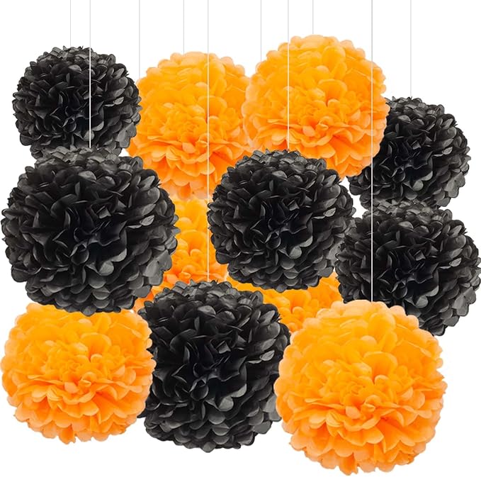 BRZIKWT 12 Pcs Black Orange Tissue Paper Pom Poms by Unknown