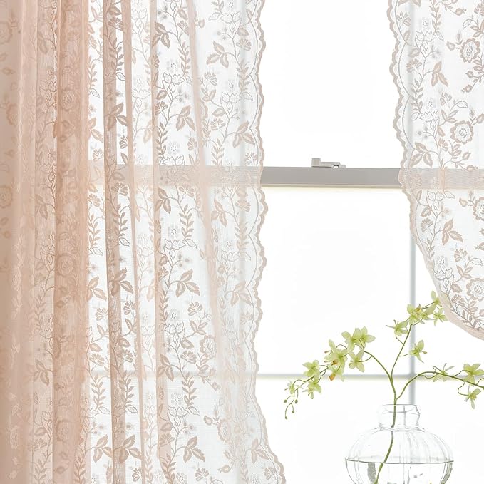 FINECITY Blush Floral Sheer Lace Curtains - Image 6