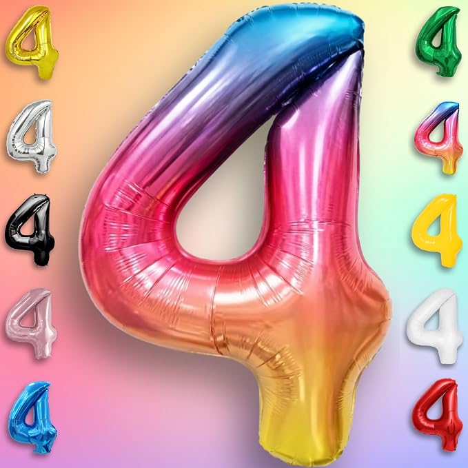 Rainbow Number Balloons 4 Mylar Foil 40 Inch - Image 4