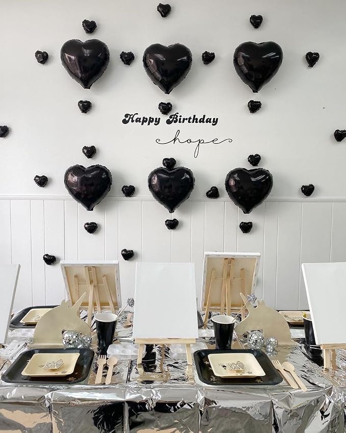 Biapian Foil Heart Balloons Black, Valentines Balloons 18inch Black Foil Balloon - Image 5