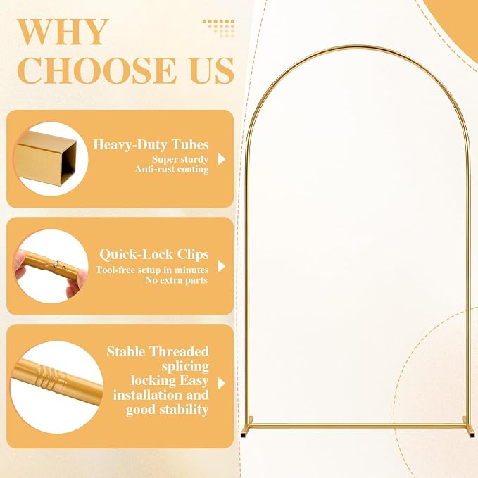 Frienda Gold Wedding Photo Arch Backdrop Stand Balloon Arch Stand - Image 6