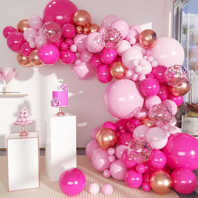 Pink and Gold Balloon Arch Kit, Different Size 18 12 10 5 inch, Princess by MEBAY