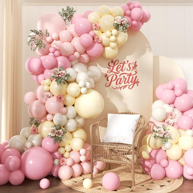 Pink and Yellow Balloon Arch Garland Kit 157pcs, Pastel Pink Light Pink Yellow by PTGOLUO