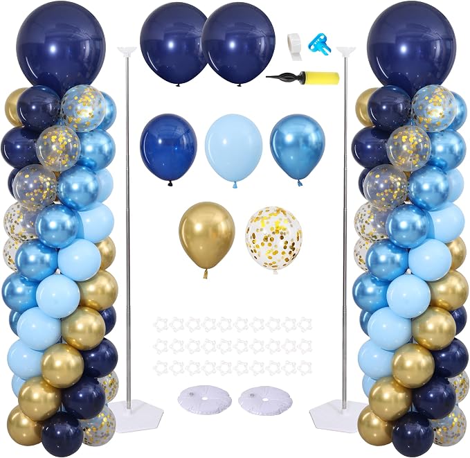 Navy Blue and Gold Balloon Column Stand Kit Set of 2 by ZyloonDecoration
