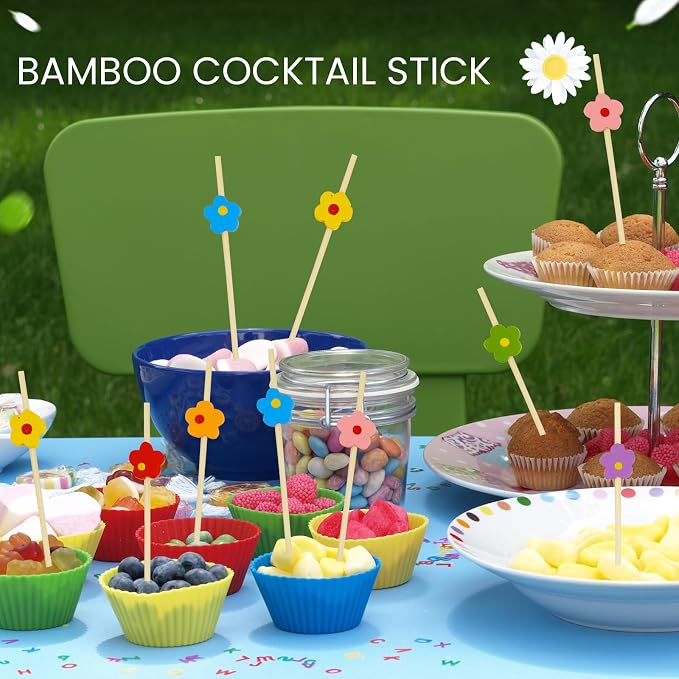 100PCS Colorful Flower Cocktail Picks 4.7 Inch, Fancy Toothpicks - Image 4