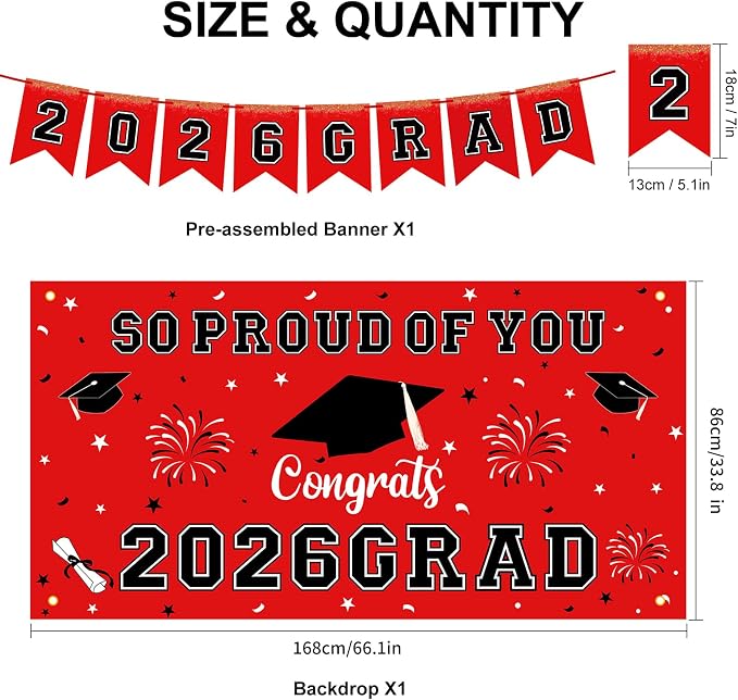 59Pcs Graduation Decorations 2026 Backdrop Balloons Banner Centerpiece Hanging - Image 2