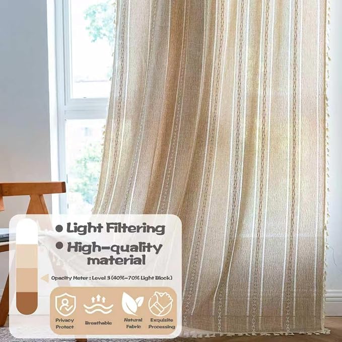 Sutuo Home Boho Curtains for Bedroom Living Room 90 Inch Length, Light - Image 2