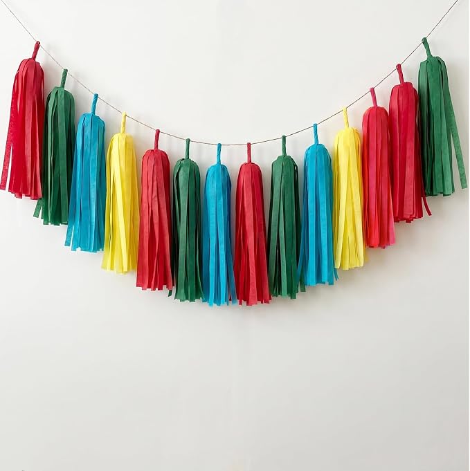Red Green Blue Yellow Tassels, 20 Pack | Tassel Garland Party Banner Supplies by Unknown