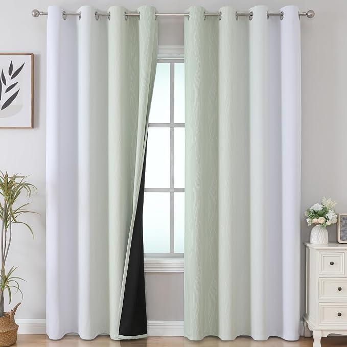 Sage and Grayish White Blackout Curtains 108 Inches Long, Thermal Insulated - Image 2