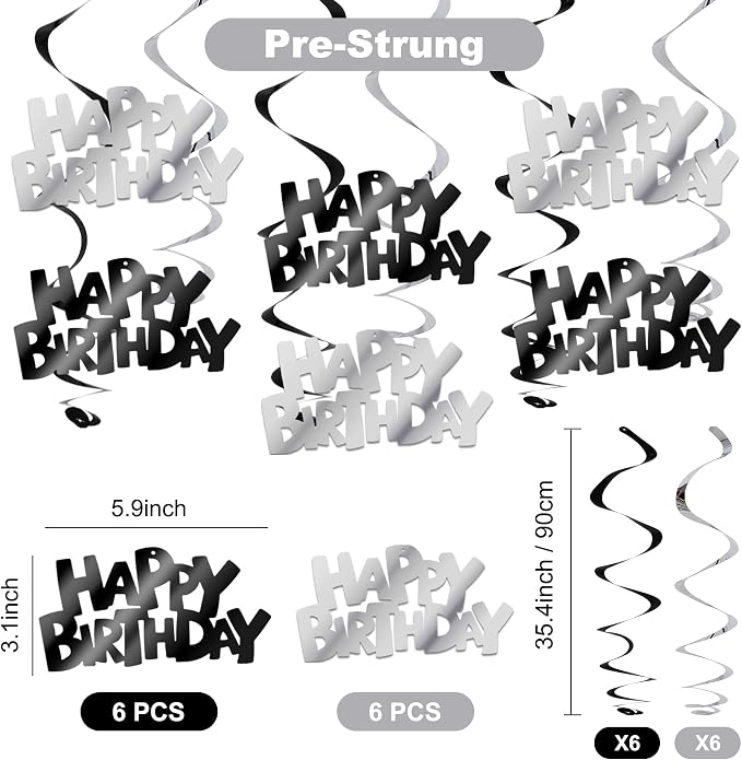 BEISHIDA 12 Pcs Happy Birthday Hanging Swirl Decorations, Men Boys Birthday - Image 2