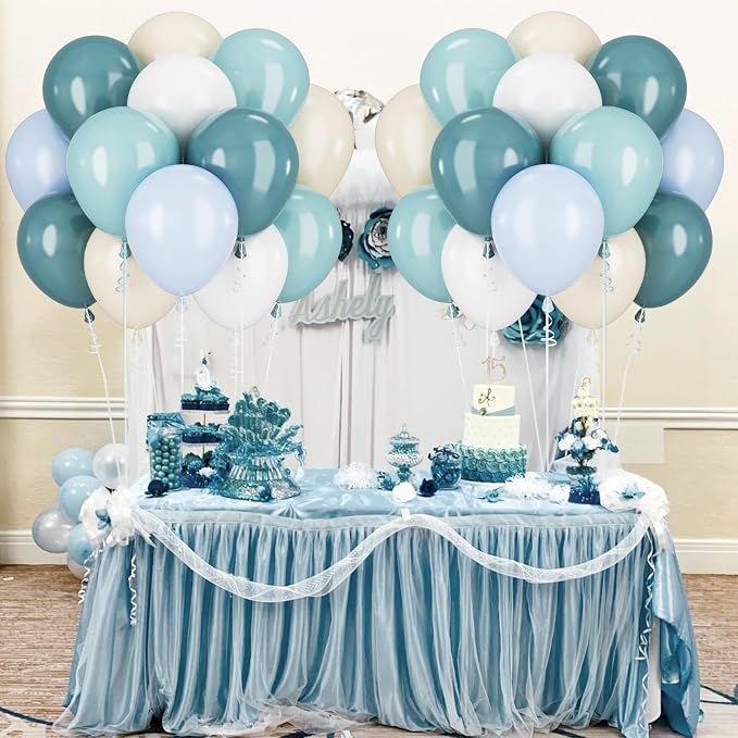 Blue White Balloons Dusty Blue White Beige Balloons 60PCS 12INCH Slate Blue - Image 8