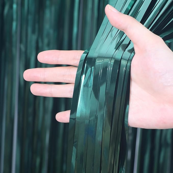 Voircoloria Retro Green Foil Fringe Backdrop Curtains, Birthday Party - Image 2