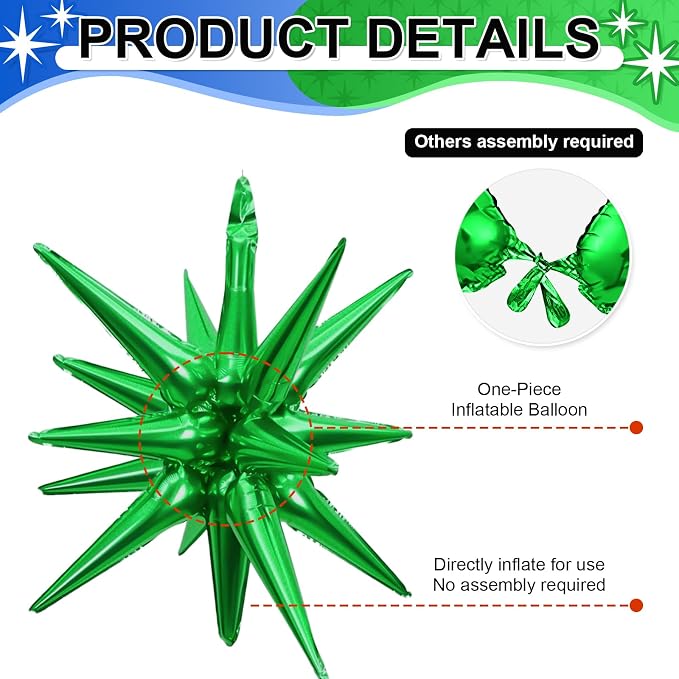 9Pcs Navy Blue and Green Star Balloons, Large Explosion Foil Balloons, Metallic - Image 3